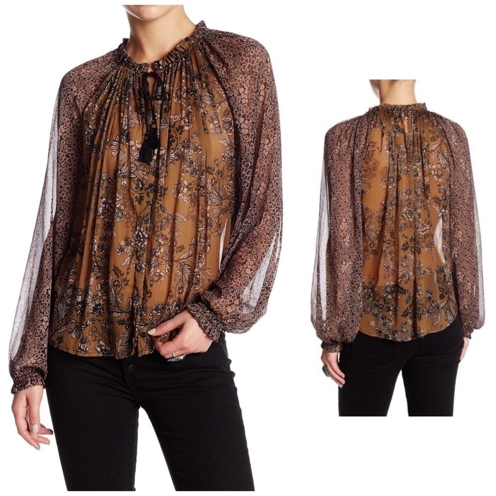 Free People Hendrix Floral Blouse Boho Tunic Sz S